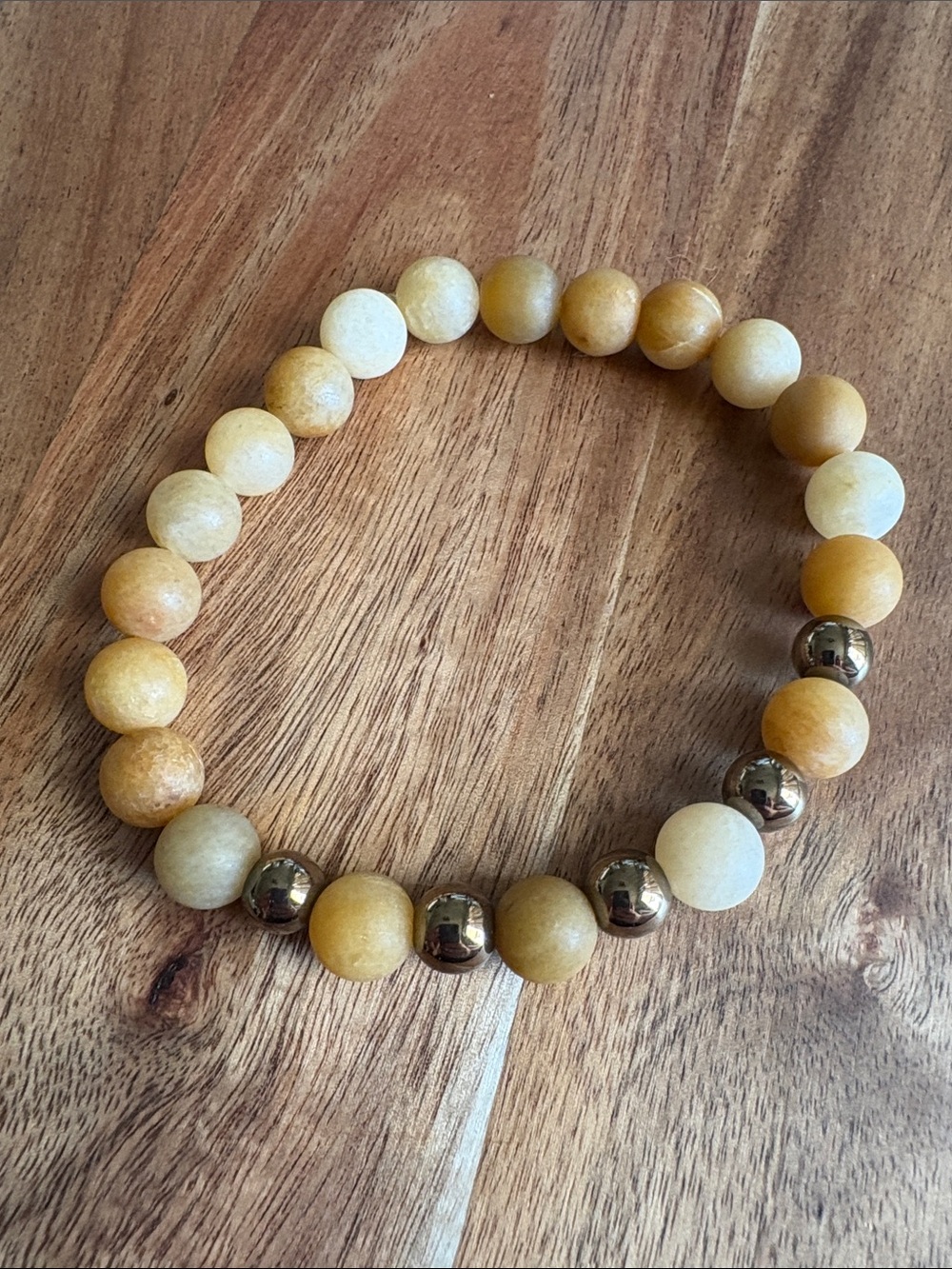 Handmade Matte Yellow Jade Bead Stretch Bracelet
